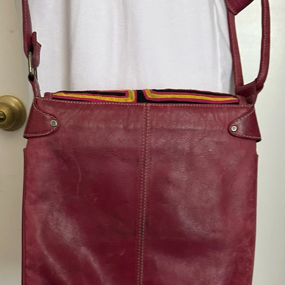 Multicolor Geometric Crossbody Bag Leather Embroidered
